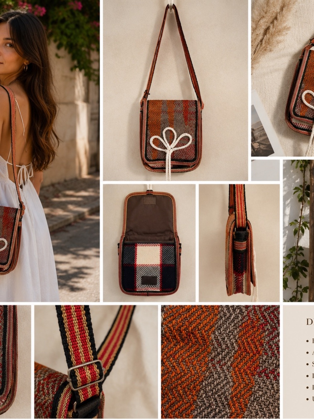 Handmade Boho Crossbody Bag Woven Festival Shoulder Purse Ethnic Kilim - Picture 13 of 13